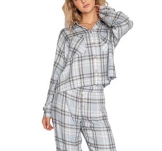 Pj Salvage mad for plaid long sleeve pajama top in Ice Blue - £37.99 GBP+