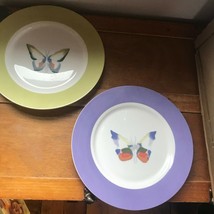 Lot of 2 Sage Green &amp; Purple w MODERNIST Watercolor Butterfly Porcelain Dinner  - £11.97 GBP
