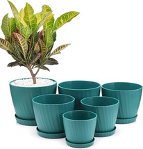 Faxinny Set Of 6 Plastic Planters With Saucers, 7 12&quot; X 7 12&quot; X 6 15&quot; X,... - £30.15 GBP