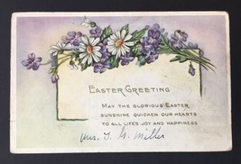 Antique Easter Greetings Card Embossed Whitney Purple Flowers &amp; Daisies - £7.17 GBP
