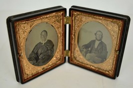 Daguerreotype Thermoplastic Heavy Set Woman Man Married Couple Lace Gloves 1800s - £94.96 GBP