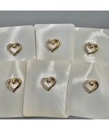 Open Heart Pin Lot (6) Gold Tone Rhinestone Accent Lapel Small Gift On Card - $371.73 MXN
