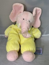 Tuskie Yellow Pink Elephant Comfy Plush Rattle Vintage  8&quot; Baby Stuffed Animal - £21.17 GBP