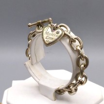 Vintage Mothers Heart Charm Bracelet Silver Tone Oval Links Chain Engraved - £36.33 GBP