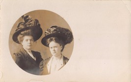 RPPC Two Young Ladies Sisters - BIG Hats - £6.05 GBP