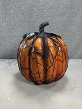 Black Lace Covered Foam Orange Pumpkin HALLOWEEN HOME DECOR 8&quot; Tall - £12.58 GBP