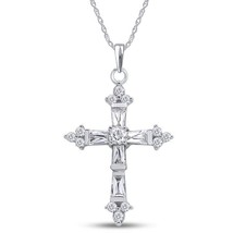 0.50Ct Baguetteschliff Kreuz Anhänger Halskette 14K Weiß Vergoldet 925 Silber - £161.73 GBP