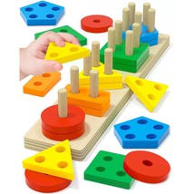 Montessori Toys For 1 2 3 Year Old Boys Girls, Wooden Sorting &amp; Stacking Toys Fo - £19.23 GBP