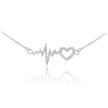 14k White Gold Heart Beat Necklace Nurse Pendant Patient Doctor Surgery Vitals - £172.56 GBP+