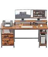 61&quot; Desk with Fabric File Drawer, Reversible Computer Desk with Shelves - €270,95 EUR