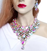 Large Breast Shield Necklace, AB Rhinestone Crystal Choker, Stage Necklace Earri - £97.50 GBP