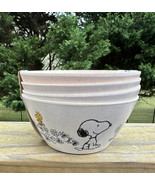 4 Peanuts Snoopy &amp; Woodstock Flowers Eco Friendly Bamboo Soup Cereal Bow... - £17.22 GBP