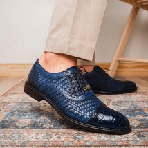 John Exotic Classic Dress Oxford Woven Calfskin Crocodile Shoes Navy image 10