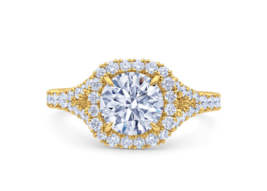 Certified 1.50Ct Round Cut Moissanite Halo 14k Yellow Gold Women Engagement Ring - £513.70 GBP
