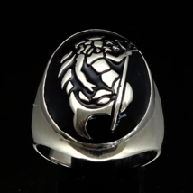 Sterling silver Aquarius Zodiac ring Star sign Neptune with Black enamel Oval on - £93.37 GBP