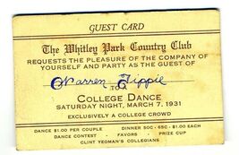 Whitley Park Country Club Hollywood California 1931 Guest Card College D... - $24.72