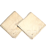 2 Square 10&quot; Off White Embroidered Linen Napkins Cocktail Vintage - £8.42 GBP