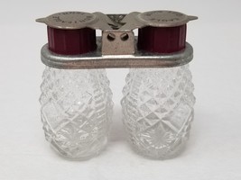 Monteagle Tennessee Salt Pepper Shakers Metal Cut Glass Portable Small Vintage - £14.90 GBP