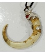 Near Circle boar pig tooth with dragon silver cap "Lion brand" pendant - $99.00
