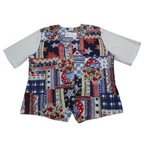 CABRAIS Shirt Womens 10 Multicolor Short Sleeve VNeck Button Floral Blouse - £14.69 GBP