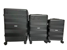 Luggage 3 Piece Set 360 Dual Spinning Spinner Hardshell Lock 20&quot; 24&quot; 28&quot; Black - £113.93 GBP