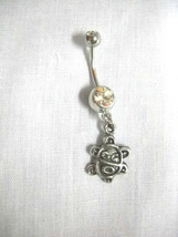 Puerto Rico Taino Sol De Jayuya Dangling Pewter Charm On 14g Clear Cz Belly Ring - £5.58 GBP