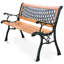 Patio Park Garden Bench Porch Resting Path Chair Outdoor Deck Cast Iron Hardwood - £163.82 GBP