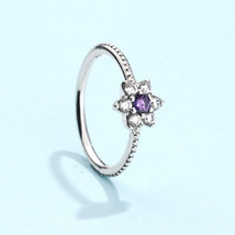 S925 Sterling Silver Forget me not with Clear and Purple Cz Ring Woman Jewelry  - £12.94 GBP