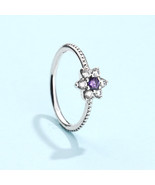 S925 Sterling Silver Forget me not with Clear and Purple Cz Ring Woman J... - £12.91 GBP