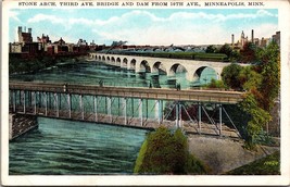 Stone Arch Third Ave. Bridge &amp; Dam from 10th Ave. Minneapolis MN Postcard PC83 - £3.92 GBP