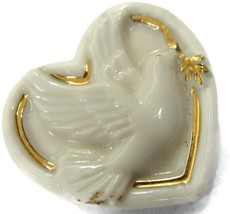 Vintage White Lenox Brooch Costume Jewelry Dove on Heart Golden Trim - $19.79