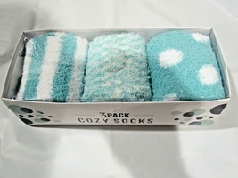 Cozy Socks 13&quot; Crew Length 3 Pairs Assorted Designs 1 Size Fits Most Lite Teal - £10.38 GBP