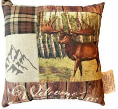 Deer Pillow Welcome to My Home 10.5x10.5&quot; Country Cabin Rustic Hunting - $27.41