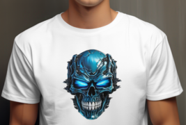 Cyberpunk Skull T-Shirt – Blue Gothic Graphic Tee – 100% Cotton L-3X - $18.80+