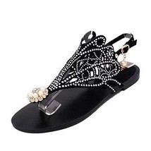 Hollow Rhinestone Flat Clip Toe Women Sandals Summer Beach Women Shoes - £20.33 GBP