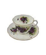 Rosina Bone China Tea Cup and Saucer Set Floral Purple Gold Trim England - $30.44