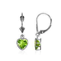 14K Solid White Gold Bezel Set Peridot 7mm Heart Leverback Dangle Earrings - £79.77 GBP