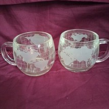 Vtg. Nestle 4 Coffee Cups  Clear Glass World Globe Etched 3&quot;X3&quot; Eight Oz... - $20.36