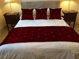 Bed Runner Set Crystal Quilted Stone 1 pc Bed Runner 3 Cushion cover vel... - £51.69 GBP