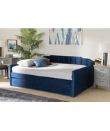 Naresh Navy Blue Velvet Fabric Upholstered Queen Size Daybed w/Trundle - €814,69 EUR