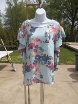 NWT ZAC&amp;RACHEL LT BLUE FLORAL PRINT TOP 2X - £12.17 GBP