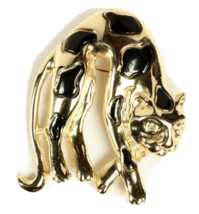 Cheetah Leopard Cat Pin Brooch Enamel Spots Large Gold Tone with Rhinestone Eyes - £13.81 GBP