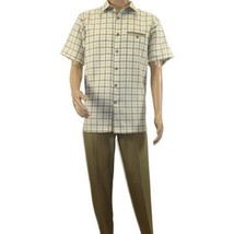 Men 2pc Walking Leisure Suit Short Sleeves By DREAMS Checker 283-03 Tan image 3