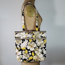 Vera Bradley Tote Bag Dogwood Floral Black Yellow Double Strap Frog Closure - £20.04 GBP