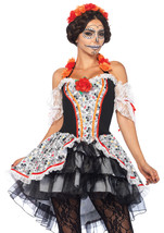 2PC.Sugar Skull Senorita highlow dress and floral headband  X-LARGE MULTICOLOR - £67.86 GBP