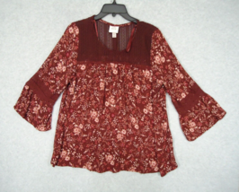 Knox Rose Women&#39;s Top REd Floral Boho Hippie Long Sleeve Lace XL - £9.60 GBP