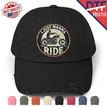 Retro I Just Wanna Ride Sign Car Motorcycle Motor Hat  Distressed Cap DT... - $24.99