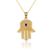 10k Yellow Gold Hamsa Red CZ Evil Eye Pendant Necklace - £160.04 GBP+