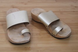 Trippen 36 Zen F Gold Leather Wood Toe Loop Slides Sandals - $81.70