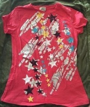 Eyelash Couture Girls Pink Silver Teal Black Stars Short Sleeve Shirt LARGE - $3.92